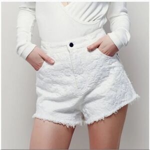 Free People High Waist White Textured Jean Shorts